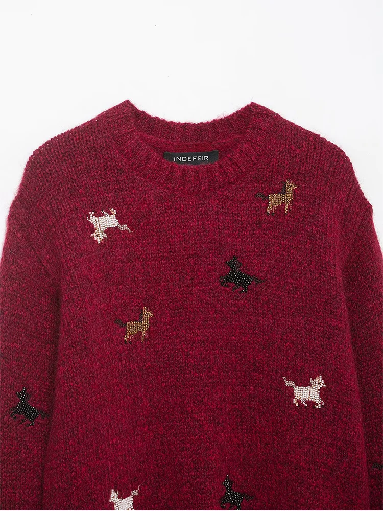 Europese stijl nieuwe collectie damesmode veelzijdige en elegante loszittende dierenriem paard mohair trui gebreide trui.