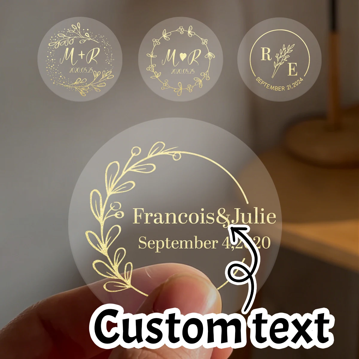 Personalisierte Hochzeits-Namens- und Datumsaufkleber, Maßgefertigte Umschlag-Siegelaufkleber, Anpassbare Romantische Hochzeitsetiketten, Jubiläumsgeschenk – Detail 1