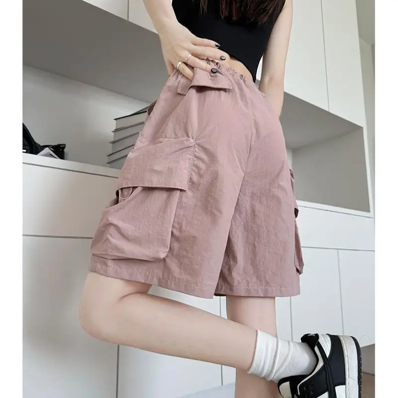 

Женские летние тонкие брюки-карго с высокой талией, быстросохнущие, повседневные, в американском стиле, длиной до колена