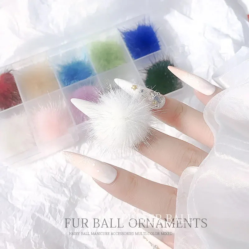 Bolas magnéticas desmontables para decoración de uñas, accesorios de manicura, pompón hinchado 3D esponjoso, DIY, 10 unids/lote por caja