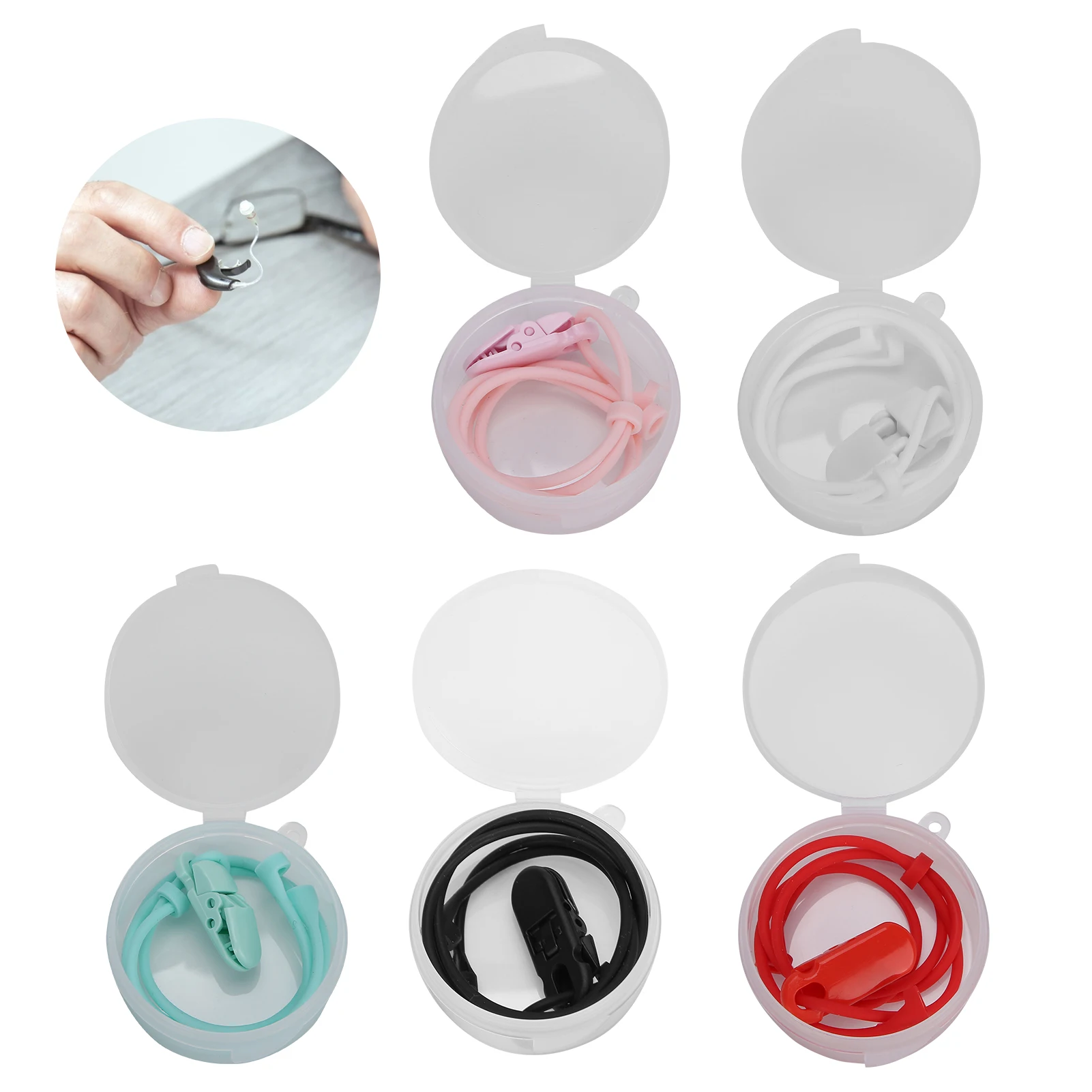 Hearing Aid Anti-Lost Rope Bilateral Lanyard Hearing Aid Protector Clip BTE Hearing Aid Accessory Ear Care with Storage Box