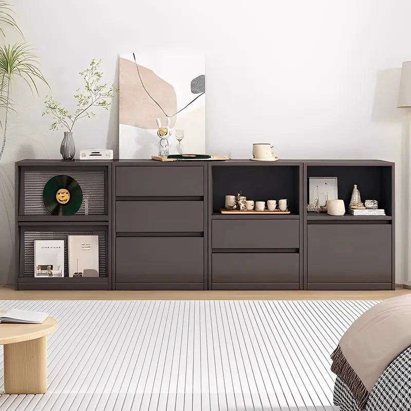 Solid Wood Bookcase Floor to Ceiling Large Capacity Wall Cabinet Living Room Storage Shelf Display Locker Low Cabinet