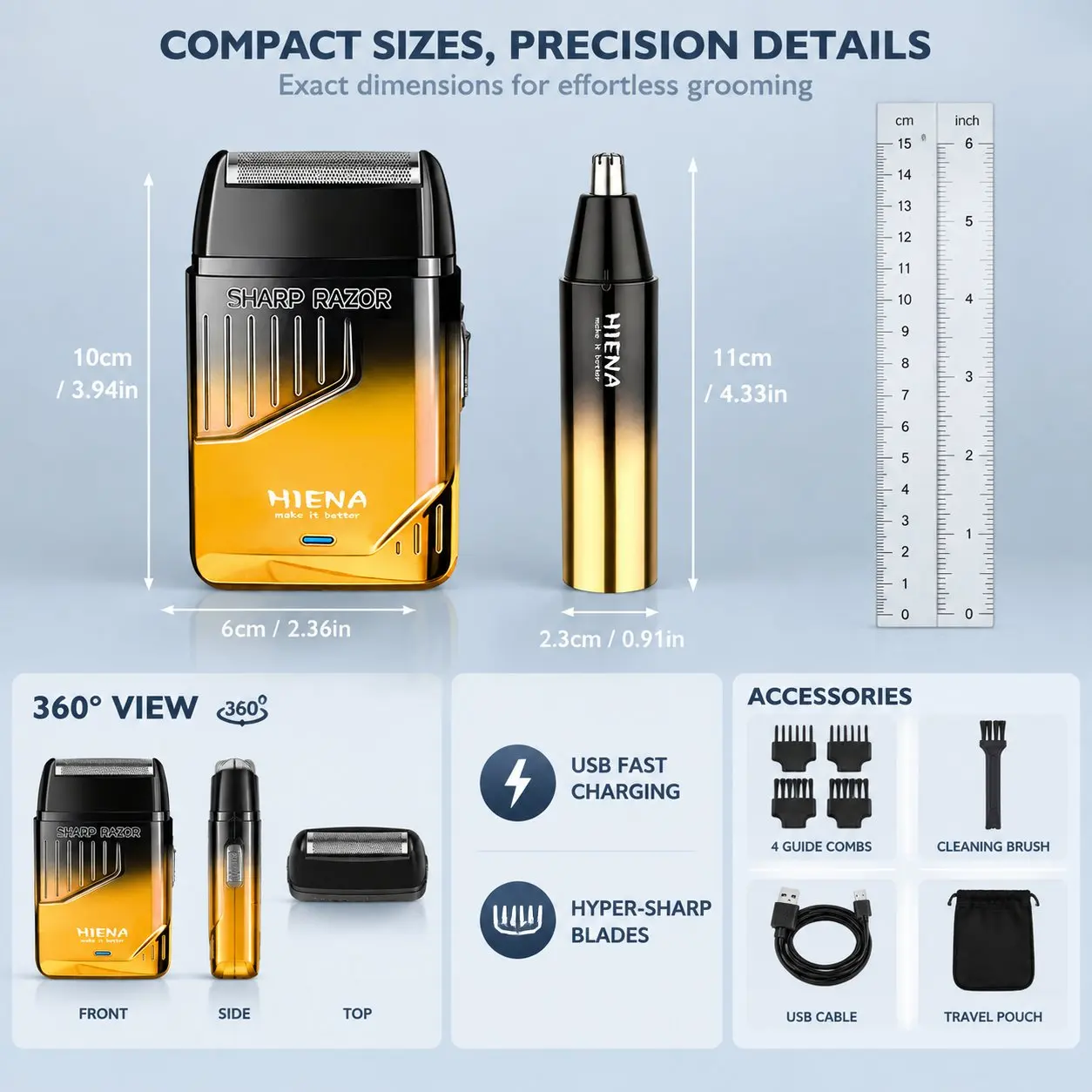 HIENA Gradient Color Hair Clippers Set Men Professional Ear Haircut Machine 0MM Oil Head USB Fast Charging Electric Razr For Dad