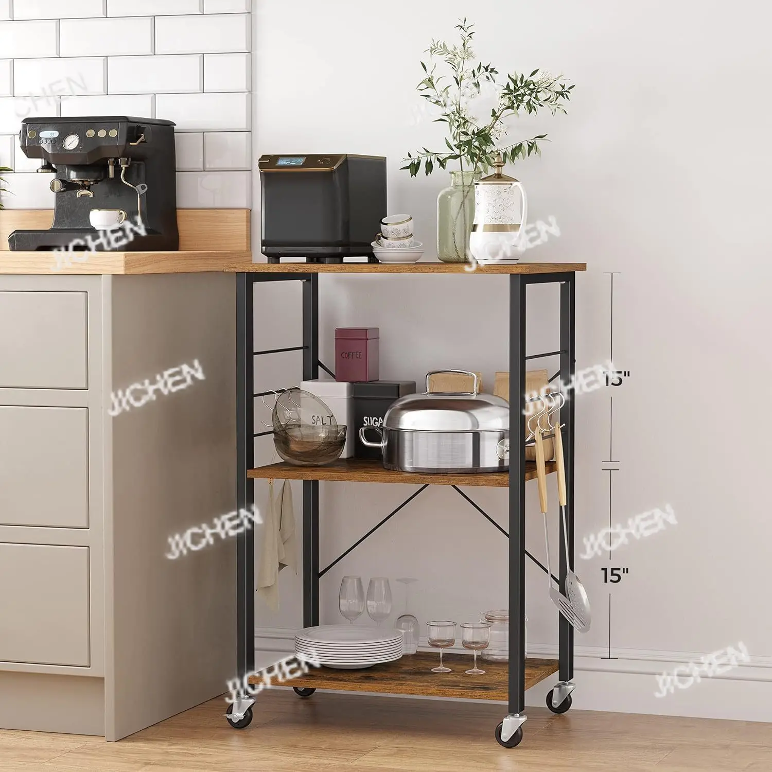 رف المطبخ، رف تخزين المطبخ، فرن الميكروويف من الأرض إلى السقف، زاوية متعددة الطبقات