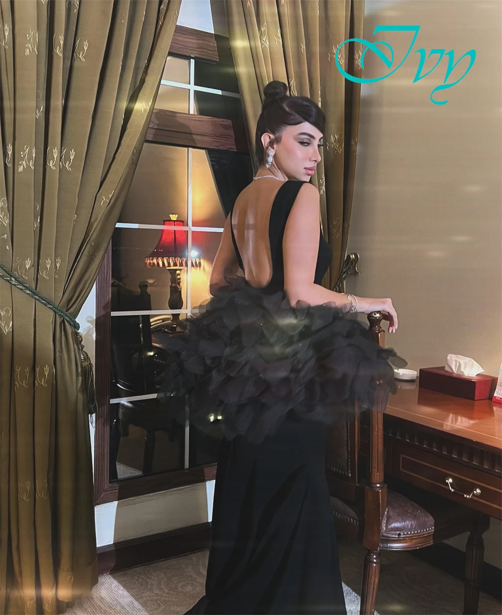 Robe de soirée de forme sirène, personnalisée, élégante, col rond, Simple, sans manches, robes de bal de luxe, traîne de balayage, robes d'occasion spéciale