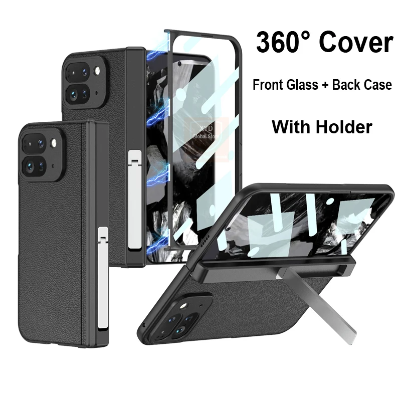 

For Google Pixel 9 Pro Fold Case Tempered Glass Leather Skin Flip Phone Case For Google Pixel 9 Pro Fold Pixel9 360 Cover Shell