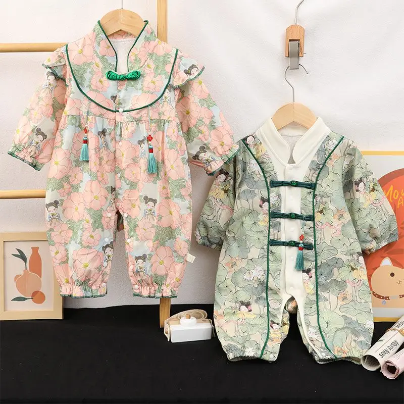 

Jenny&Dave Brother and sister outfit baby 2023 Spring and Autumn long sleeved crawling suit for boys and girls, ancient Chinese