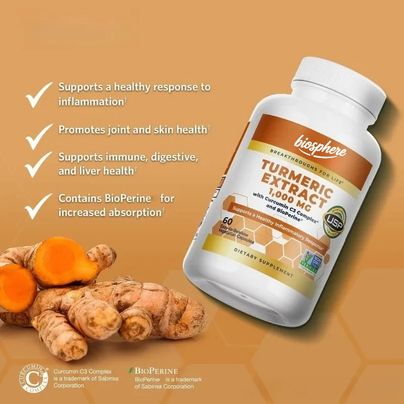 Turmeric extract capsules containing curcumin C3 and BioPerine 1000mg - promote digestive and immune health
