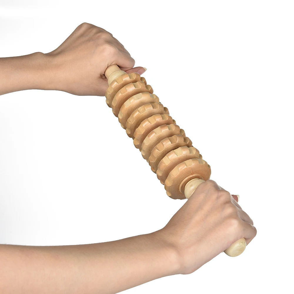 Massaggiatore della Fascia del corpo manico antiscivolo ingranaggio scanalato in legno braccia gambe cosce glutei massaggiatore a rullo liscio per