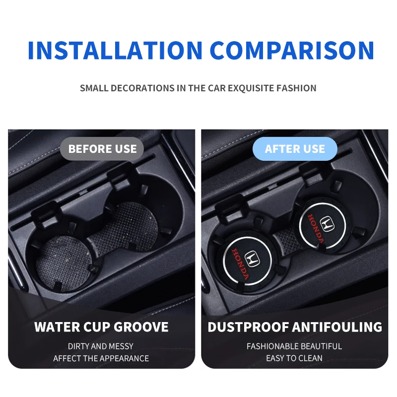 1/2Pcs Car Coaster PVC Cars Water Cup Mat Anti Slip Pad Accessories For Honda Civic Fit Jazz Accord Pilot CRV Odyssey Passport