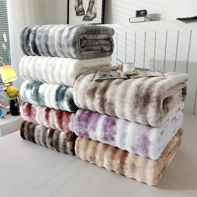 Water Color Gradiant Flannel Percale Blanket Bed Sheet Wearable Bedspread