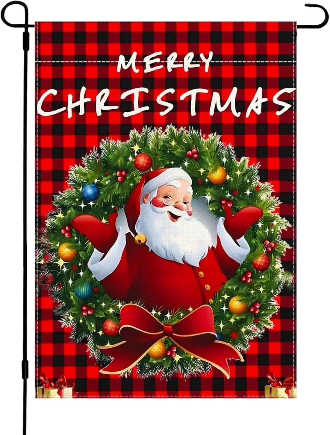 Merry Christmas Garden Flag with Santa, Xmas Holiday Winter Garden Flag for Outside, 12x18 Double Sided Linen, Perfect Outdo UUN