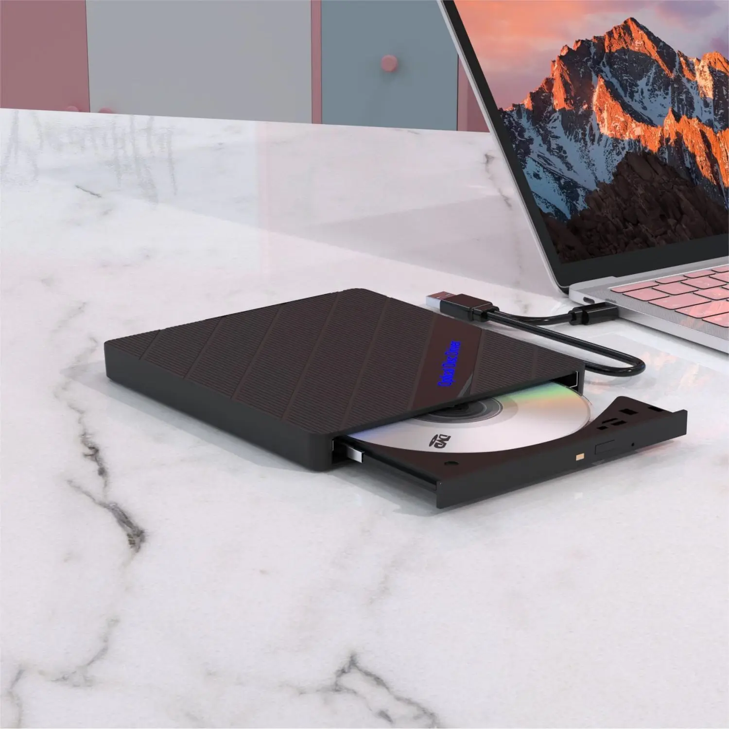 USB Typec 3.0 External BurnerDrive CD/DVD Player DVD Burner Multi-Function with USB 3.0 Ports Card Reader for PC Laptop