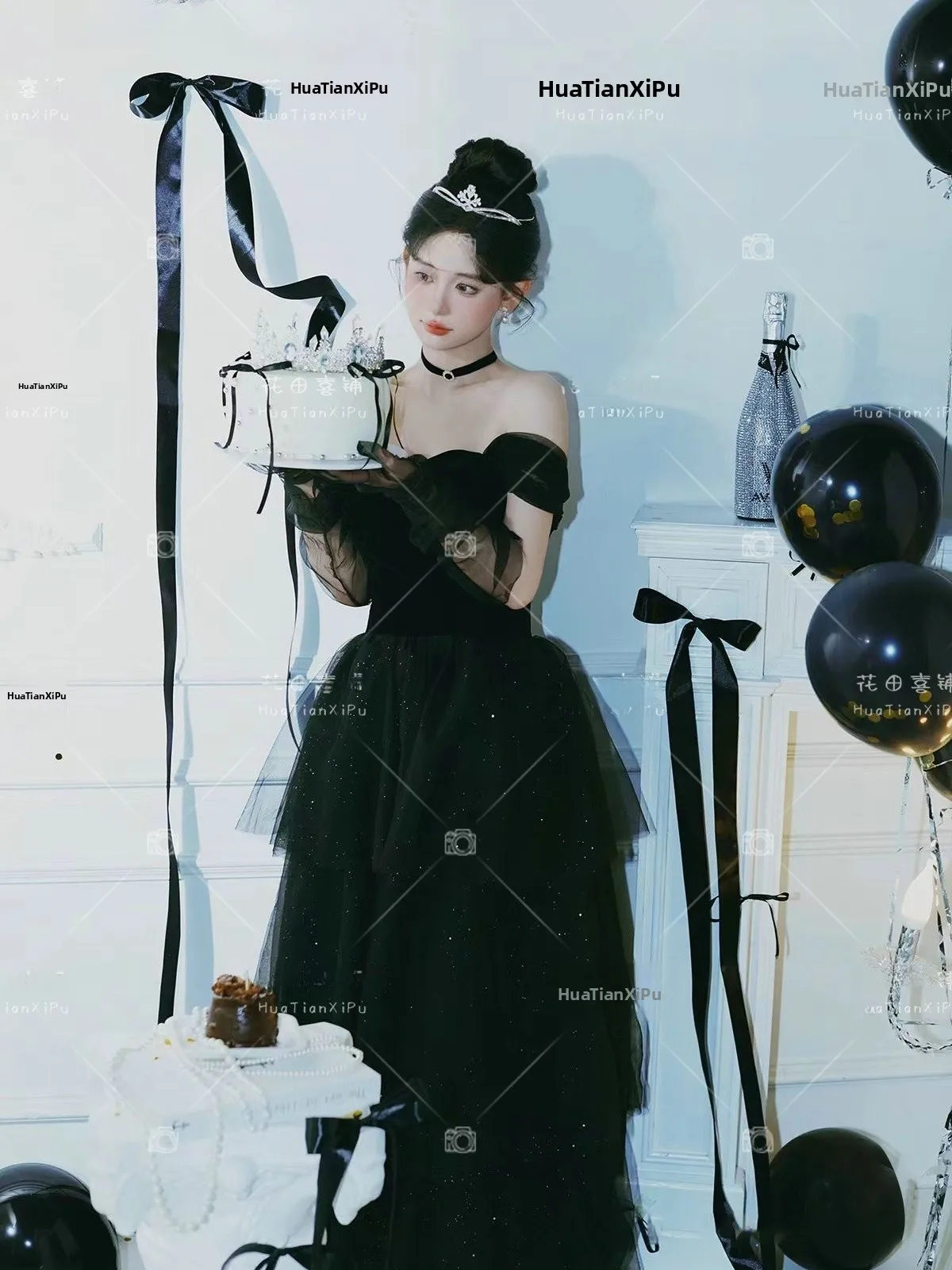 

Black Gown Vintage Hepburn Style Photography Costume Atmosphere Sensation Birthday Princess Art Photo Clothing Stage Costume