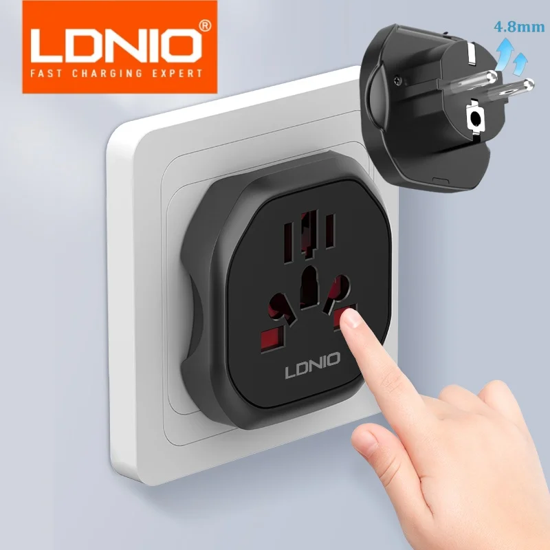 LDNIO Korea EU Plug Adapter 2500W Travel Adapter Converter High Quality Universal Socket AU US UK CN To EU KR 4.8 mm Wall Socket