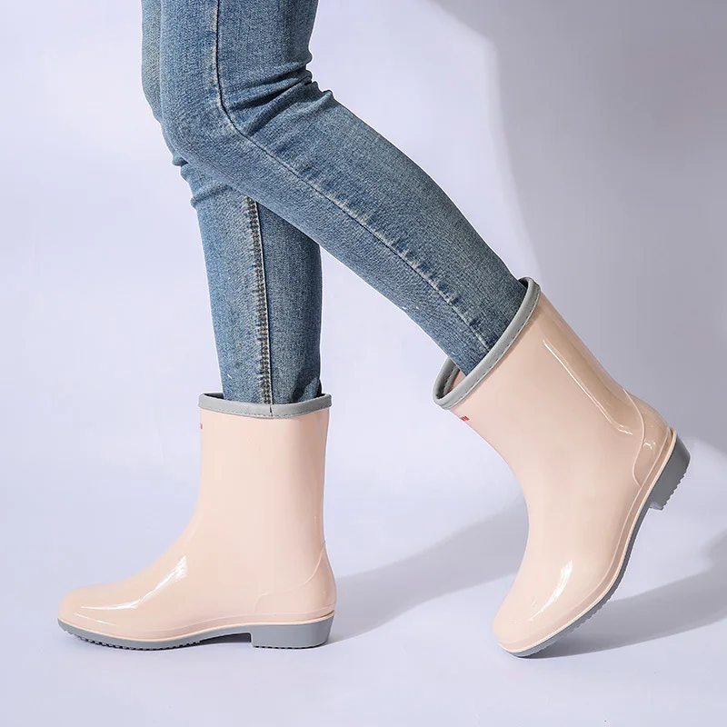 Mid-calf Rain Boots Women Platform Rubber Shoe Fashion Outdoor Slip on Rain Shoes Boots for Women Waterproof Work Botines Mujer