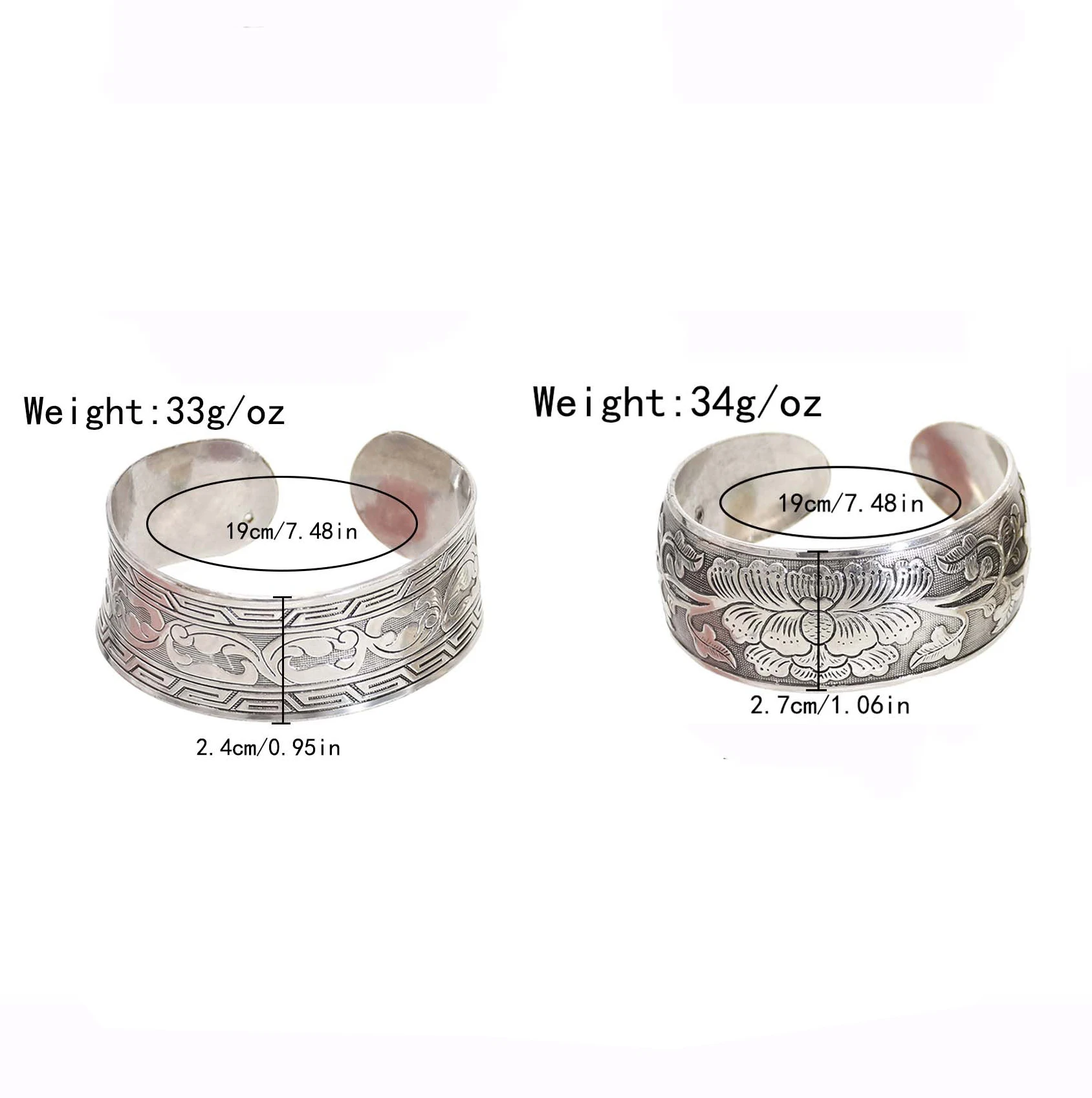 Classic Vintage Silvery Tibet Cuff Bracelet For Women Boho Ethnic Metal Carved Flower Bangles Gypsy Tribal Afghan India Jewelry
