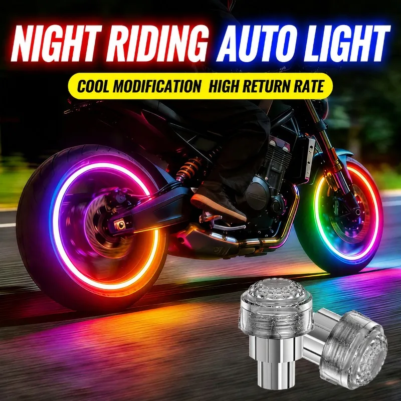 Waterproof Motorcycle LED Valve Stem Cap Wheel Light Wireless E-Bike Motion Sensor Tire Warning Lamp Neon Atmosphere for Scooter