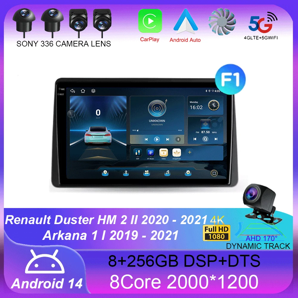 

For Renault Duster HM 2 II 2020 - 2021 Arkana 1 I 2019 - 2021 Car Radio Navigation Multimedia Video Player Stereo BT Android 14