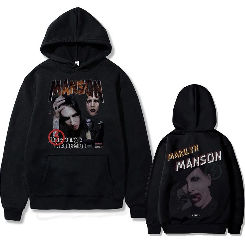 Sweat-shirt à capuche pour hommes, chanteur de Rock Marilyn Manson, imprimé double face, décontracté, de haute qualité