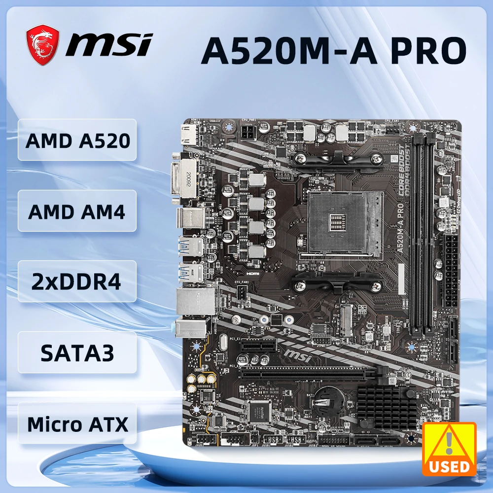 AMD A520 마더보드 소켓 AM4 MSI A520M A PRO 마더보드 PRO AMD RYZEN 5 5600 7 5700X CPU DDR4 64GB 마이크로 ATX