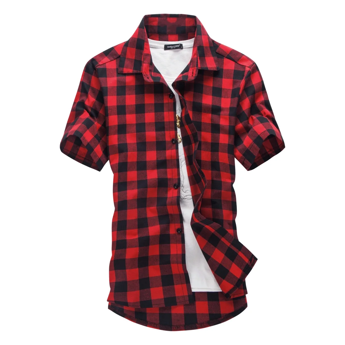 Red And Black Plaid Shirt Men Shirts 2026 New Summer Fashion Chemise Homme Mens Checkered Shirts Short Sleeve Shirt Men Blouse