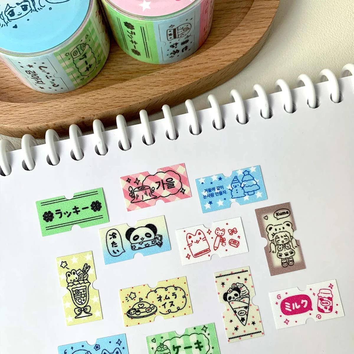 Kawaii Label Sticker Tapes Graffiti Style Deco Sticker for Arts Crafts Album Decorative Masking Tapes Journal Planner