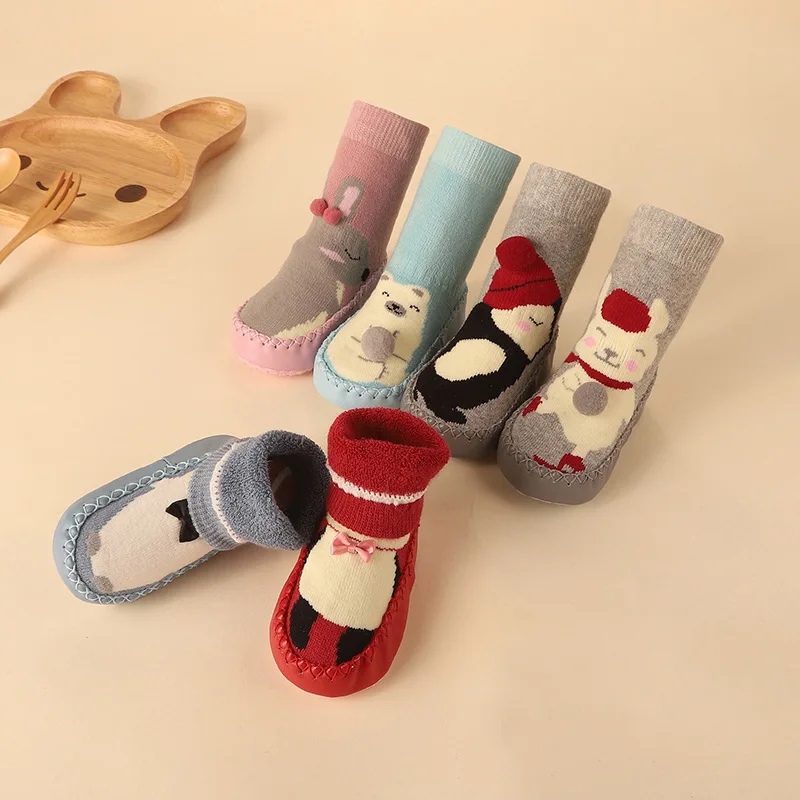 

Winter Kids Anti-Slip Floor Socks Thick Warm Baby First Walkers Cute Cartoon Soft Soled Shoes Boy Girl Terry Plush Sock Footwear