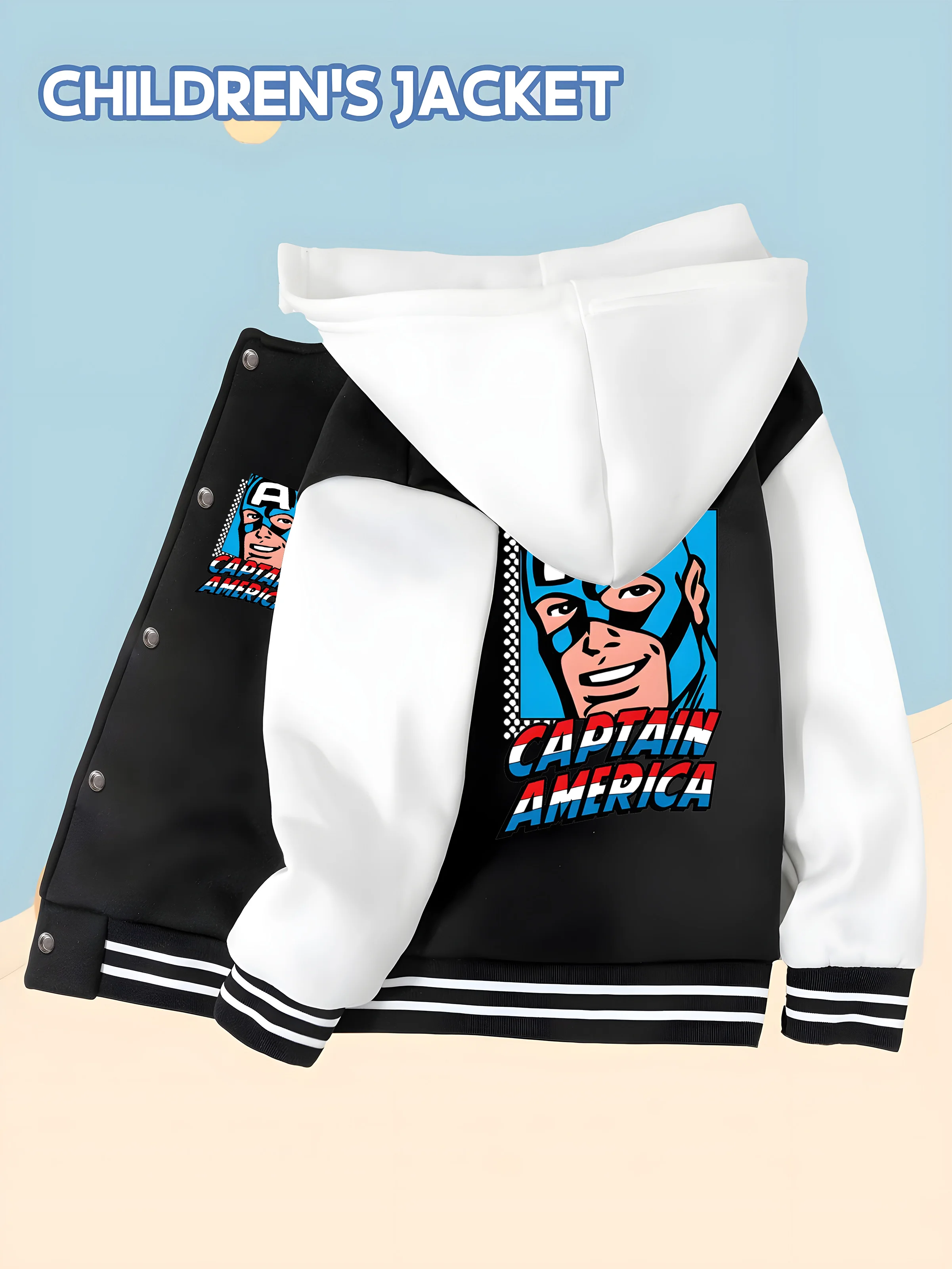 

MINISO Marvel Boys Baseball Jacket - Spider-Man Retro, Classic Black and White, Soft Fabric, Warm and Comfortable, Fashionable,