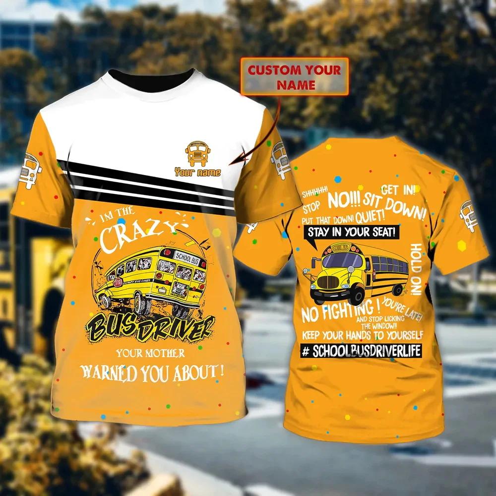 Newest Summer Men's T-shirt School Bus Personalized name 3D Printed t shirt Unisex Casual Tshirt Gift For Bus Driver DW140