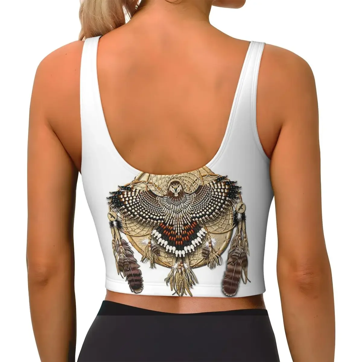Custom Red-Tail Hawk Dreamcatcher Mandala Women Sports Bra High Impact Vest Gym Workout Yoga Crop Tank Top