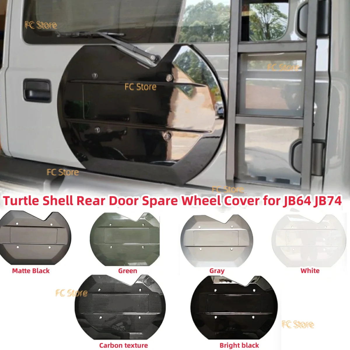 For Jimny 2024-2019+ JB64 JB74 Tialgate Tire Cover Kit Off Road 4x4 Accessories ABS Turtle Shell Rear Door Spare Wheel Cover