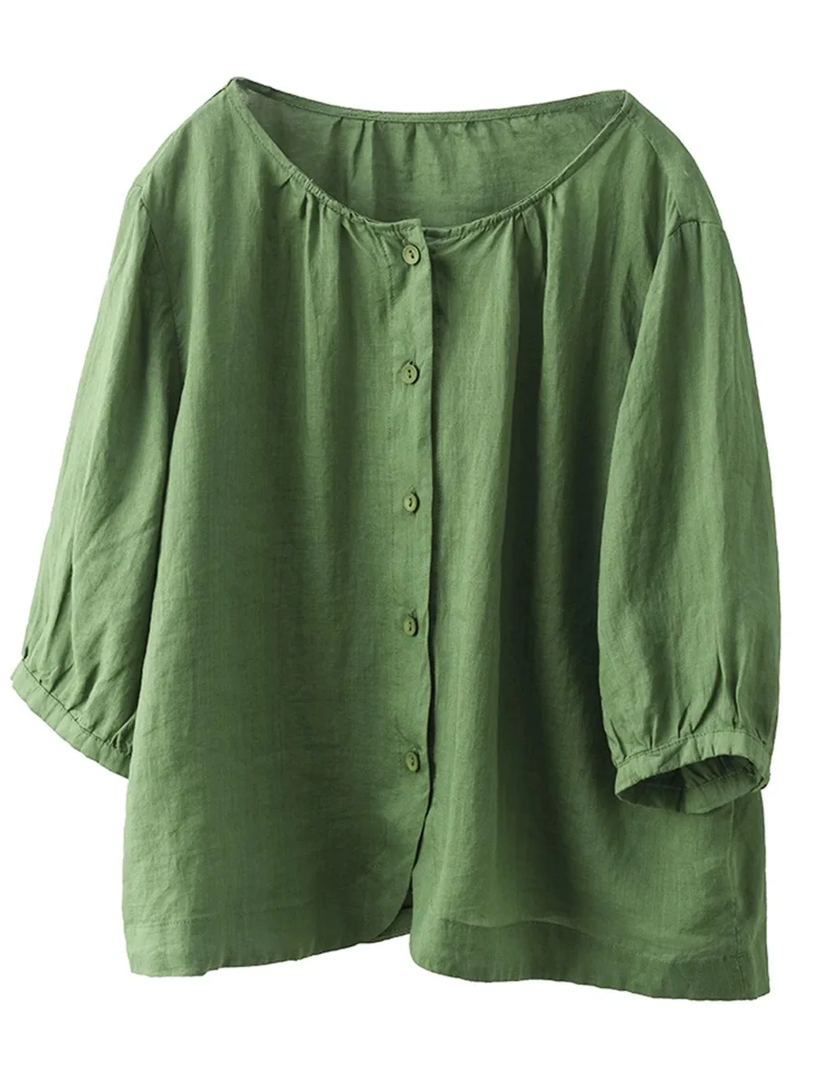 เสื้อผ้าฝ้ายลินินทรงหลวม สไตล์ลำลอง สำหรับผู้หญิง ใส่สบายช่วงฤดูร้อน ช่วยพรางหุ่น ไซส์ใหญ่ 7 สไตล์ลำลอง เหมาะสำหรับใส่ไปทำงาน ดีไซน์ศิลปะ สีสันสดใส ทรงหลวม