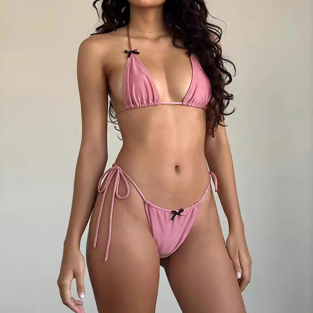 Senhoras cor sólida moda roupa interior brasileira casual mulher japonesa calcinha laço lounge bikini split maiô feminino