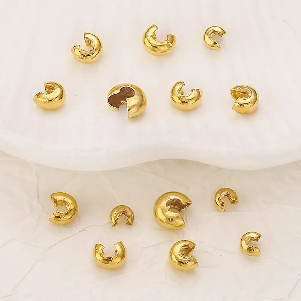 50pcs Stainless Steel Round Spacer Cover Crimp End Stopper Beads Gold Color for DIY Necklace Bracelets Jewelry Making Materials