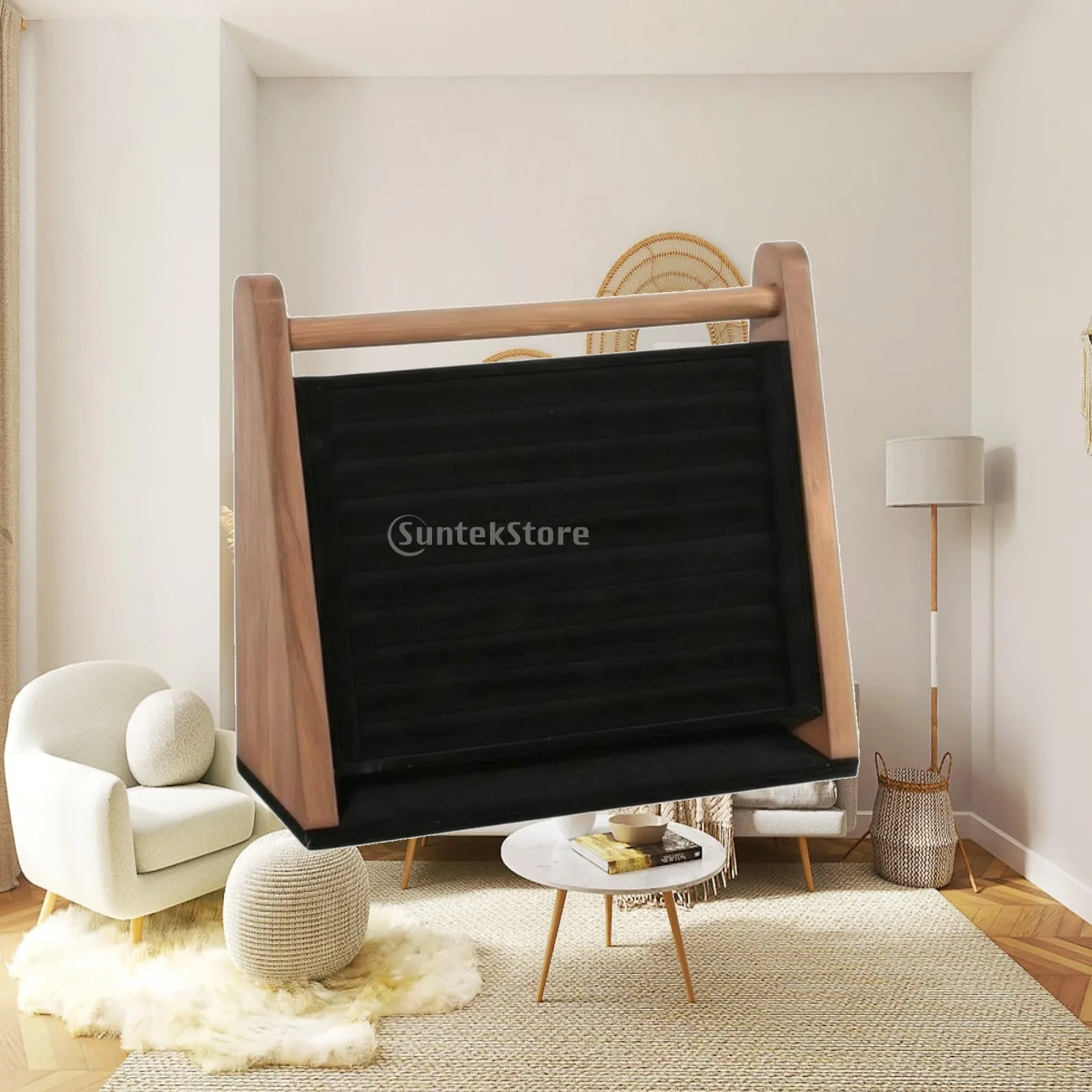Band Display with Wooden Frame Triangular Wooden Jewelry Display Stand Slanted Jewelry Organizer Modern for Vanity Table