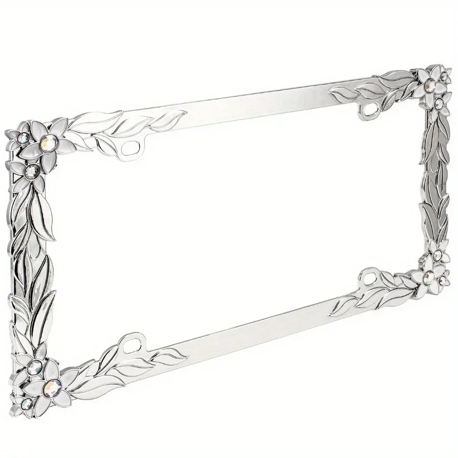 

Серебряная металлическая рамка номерного знака с 3D-дизайном ромашки, хромированный металл, простая в установке, безопасная для автомойки.