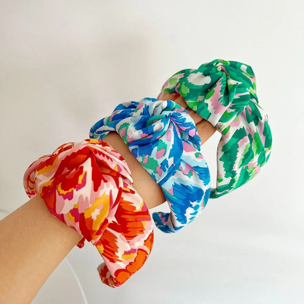 

Flower Hairband 2024 Big Knot Satin Tiedye Headband Hair Hoop Summer