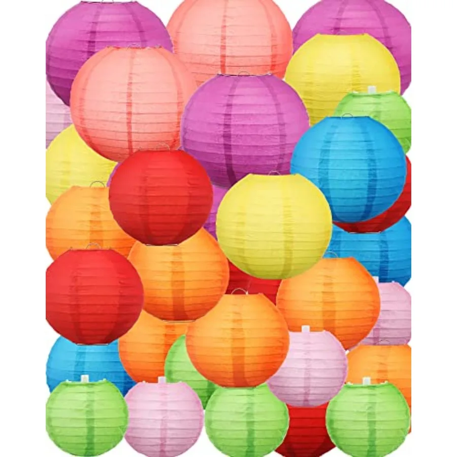 48 Pcs Paper Lanterns Party Decorations Chinese Round Paper Decor 4/6/8/10 Inch Asian Hanging Lamps Decorative for Graduate Wed