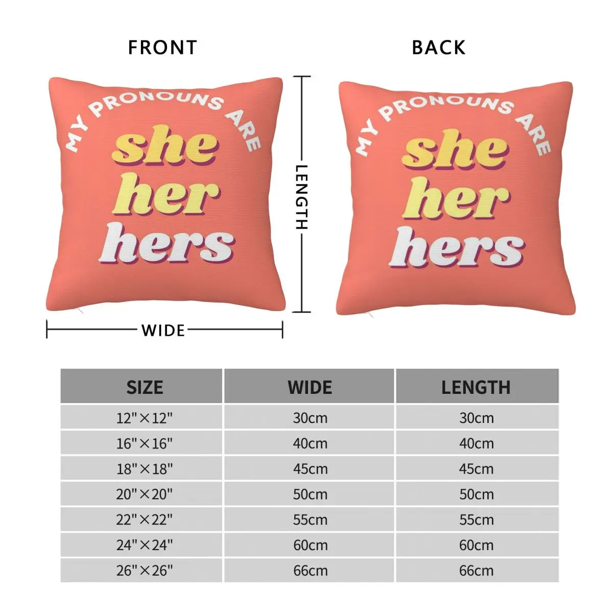 My Pronouns Are She Her Hers Square Pillowcase Pillow Cover Polyester Cushion Zip Decorative Comfort Throw Pillow for Home Car