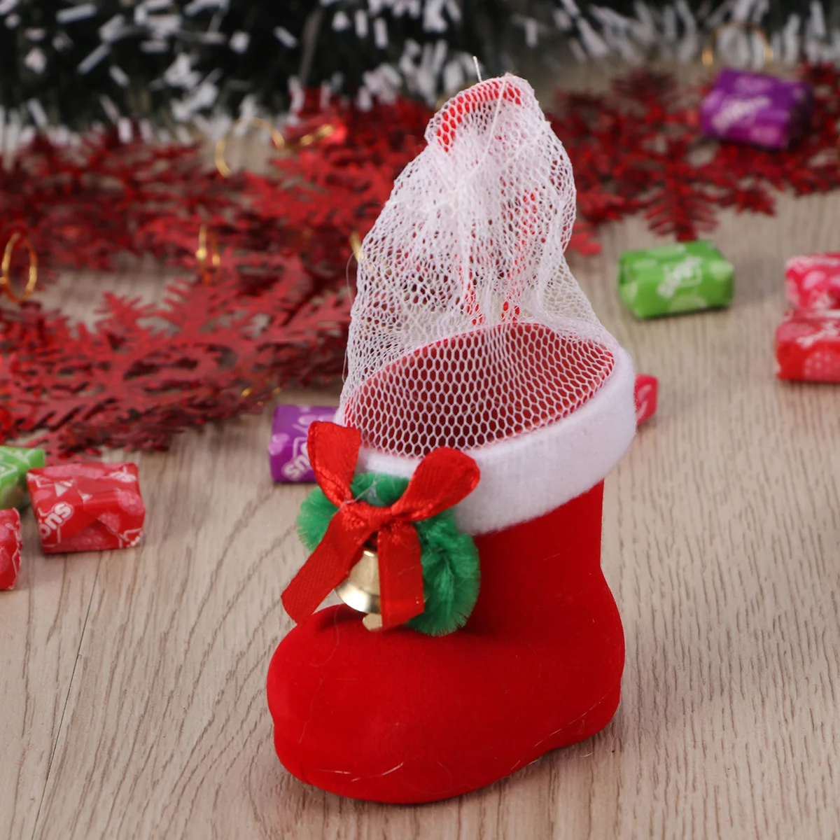 

Candy Boots Christmas Gift Bag Reusable Premium Flocking Holiday Treat Pouch For Kids Xmas Stocking Party Decorations