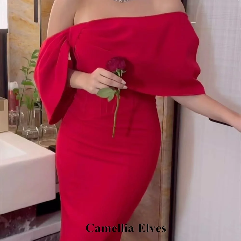 فستان سهرة حورية البحر رائع مخصص برقبة قارب ساحر قبالة الكتف للحفلات الراقصة فستان حفلة موسيقية بفتحة عالية فستان حفلة الليلية