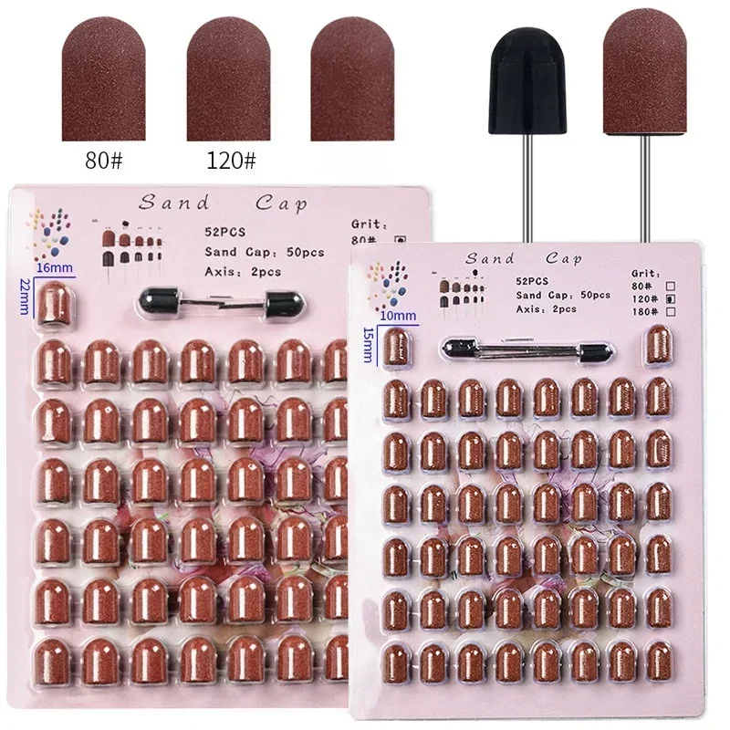 50개 네일 샌딩 캡 2개 샌딩 샤프트 젤 폴리쉬 리무버 네일 드릴 비트 매니큐어 그라인딩 버 페디큐어 도구 # 80/ # 120