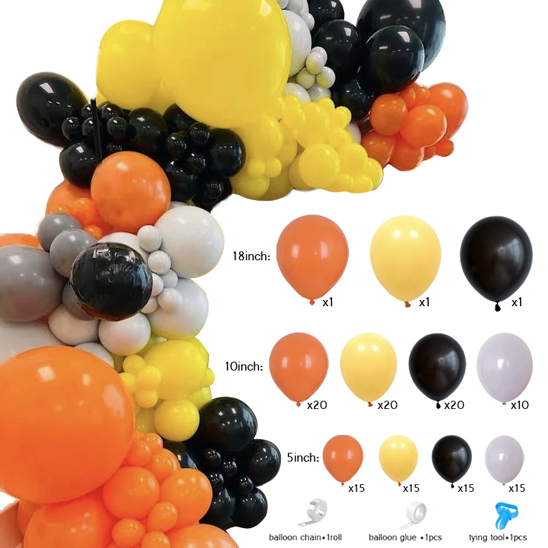 Construction Birthday Balloons Garland Kit Orange Yellow Black Grey Balloons Boys Kid 1st Birthday Baby Shower Party Decorations