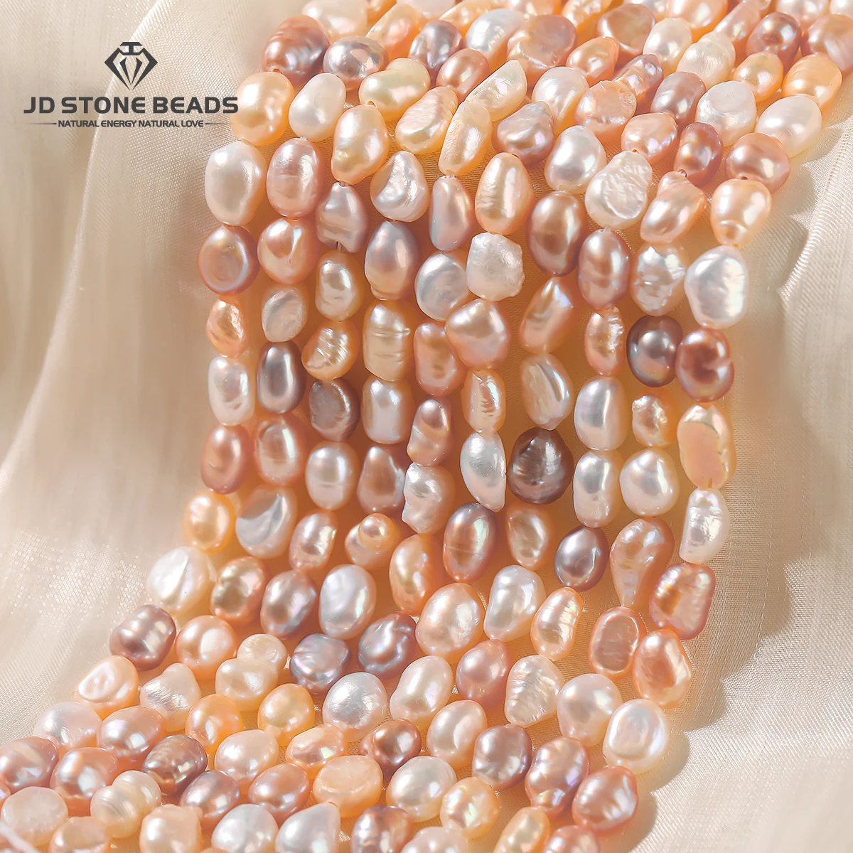 

7.5 Inch Natural White Pink Gray Mxied Baroque Shape Freshwater Pearl Bead for Jewelry Making DIY Necklace Bracelet Accessory