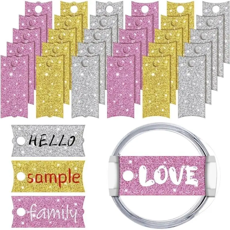 31BB 12pcs Sparkling Acrylic Name Tag Tumbler Name Plate Decor