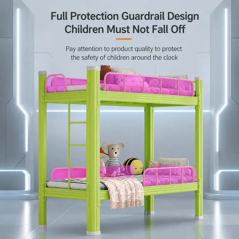 Wrought Iron Bunk Bed for Kindergarten and Primary School Students with Full Fence and Thickened Frame Upper and Lower Beds