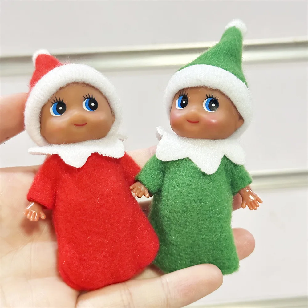 1/2Pcs Christmas Elf Doll Small Baby Twins in Bib Miniature Accessories Boy and Girl Toy Suitable for Xmas New Year Decorations