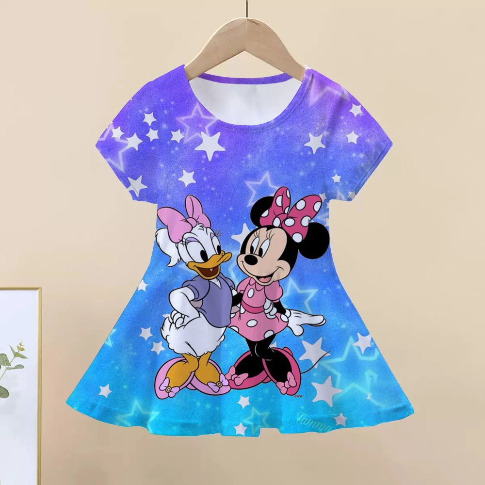 

MINISO Summer Girls Cartoon Mickey Mouse Dress Fashion Dress Kids Daily Casual Stylish Short Sleeve Clothing Cute Streetwear