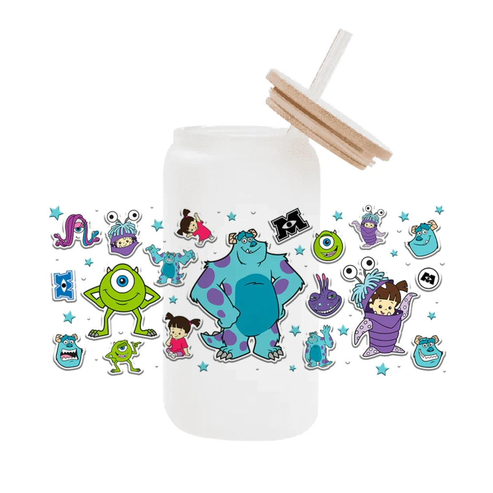 Disney Monsters Inc Wrap Stickers Waterproof UV DTF Cup Mug Wraps Sticker For DIY Libby Glass Waterproof Custom Decals 16oz